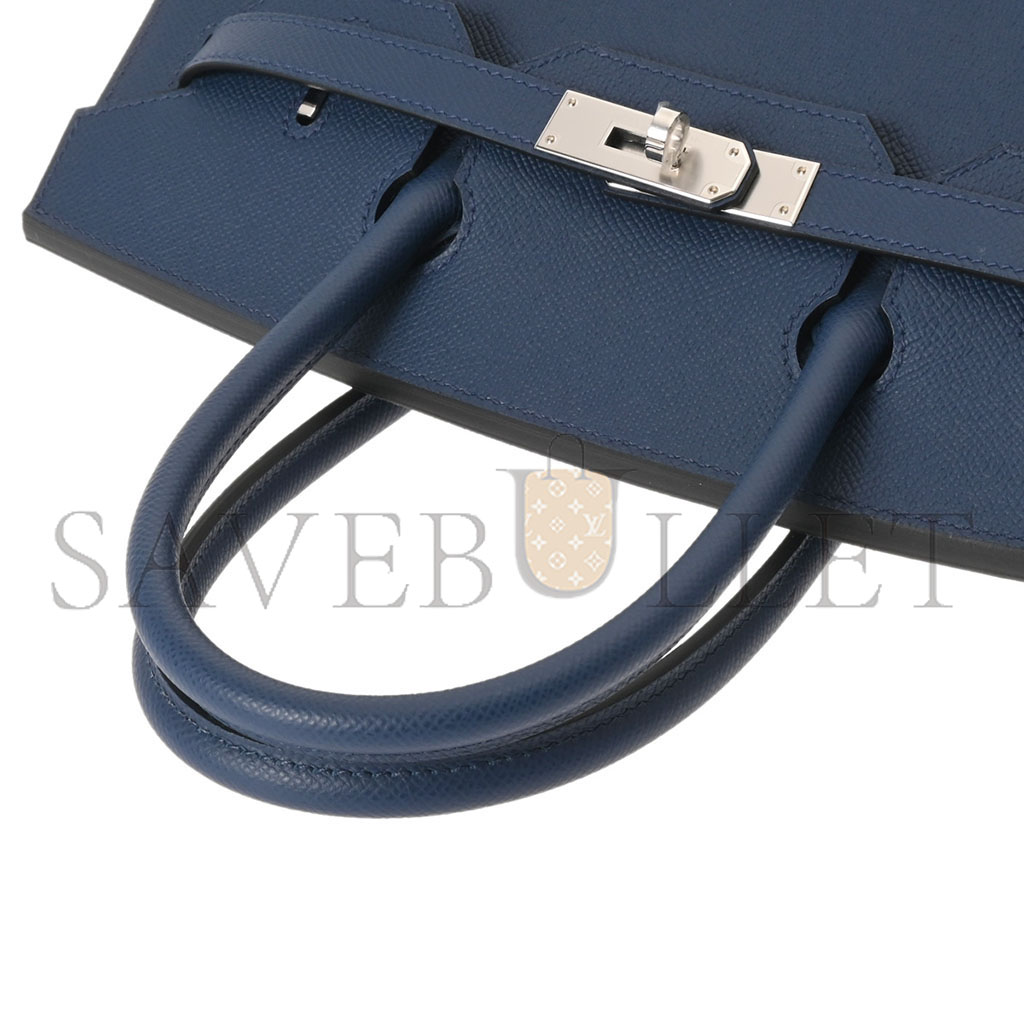 HERMES BIRKIN 25 EPSOM LEATHER DARK BLUE SILVER BUCKLE BAG H028369CKS4 (25*20*13cm)